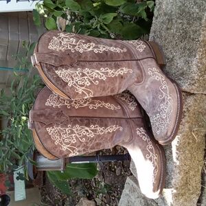 Vintage Teen Corral Cowboy Brown Floral Boots Size 5
